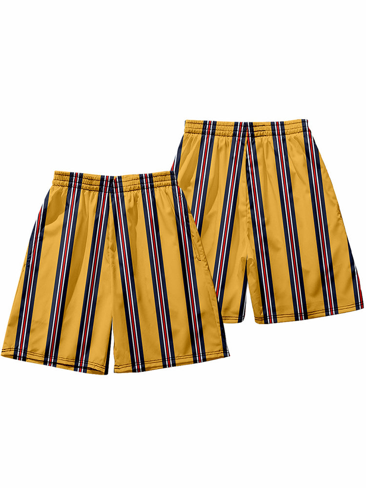 Mens Novelty & Basic Stripes Quick Dry Beach Shorts