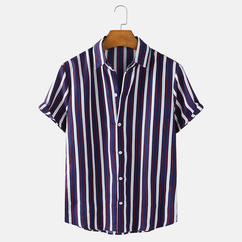 Mens Colored Stripe Printed Short Sleeve Shirts