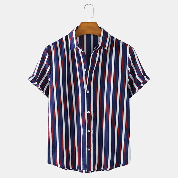 Mens Colored Stripe Printed Short Sleeve Shirts