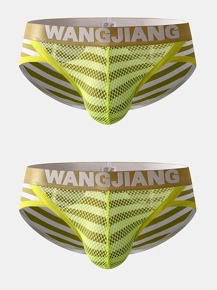 2 Pack Sexy Mens Striped Cotton U Shaped Pouch Briefs