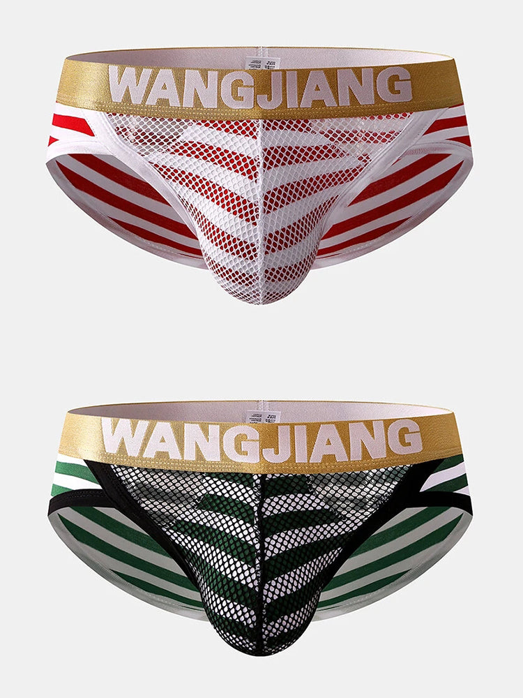 2 Pack Sexy Mens Striped Cotton U Shaped Pouch Briefs