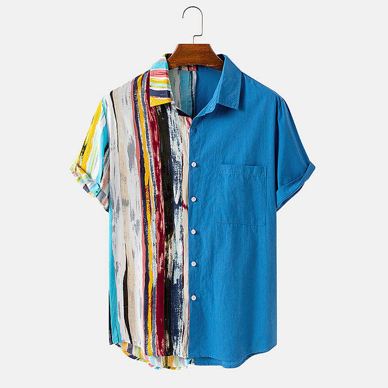 Men's 100% Cotton Stripe Patchwork Shirt