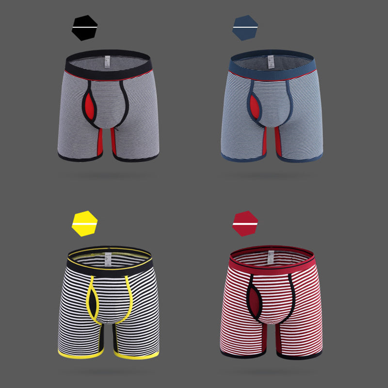 Men's Fly Front with Pouch Striped Cotton Boxer Briefs