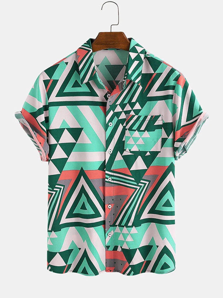 Mens Triangle Print Street Short Sleeve Shirts