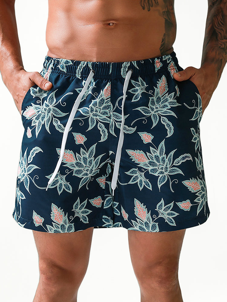 Mens Quick Drying Floral Printed Beach Board Shorts